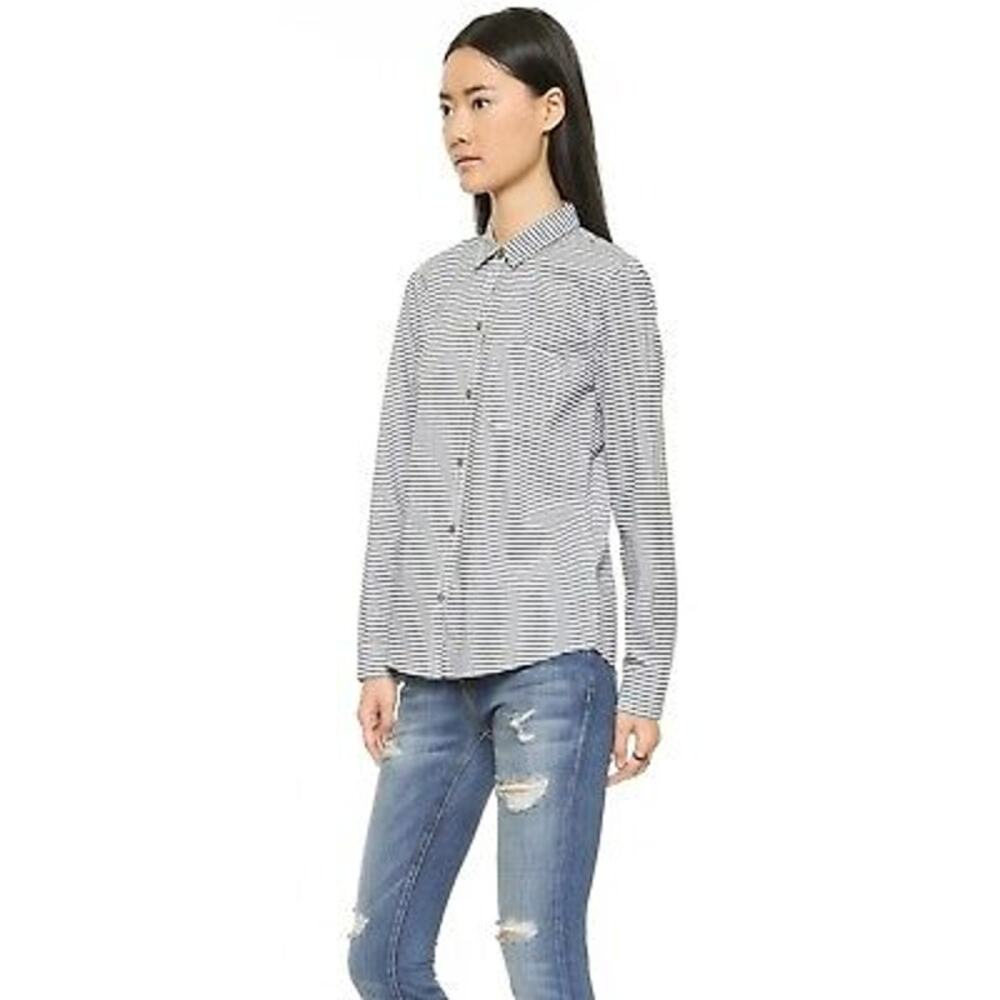 Current Elliott The‎ Slim Boy Shirt Misty Stripe 3/Large Classic Clean Girl